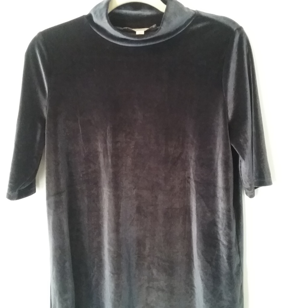 Navy Blue  Velvet Mock Turtleneck Top, NNTNW